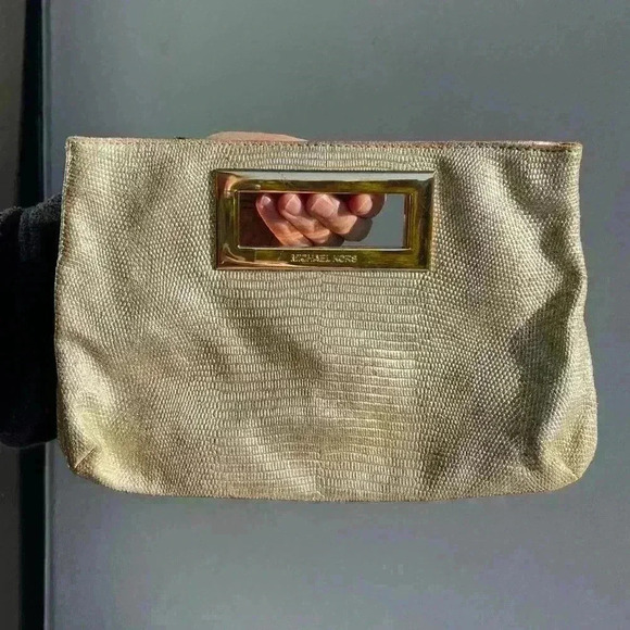 Michael Kors Handbags - Michael Kors Gold Clutch Hand Bag